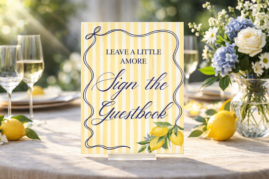 Sign The Guestbook Rectangle Acrylic Sign - That's Amore Lemon Party