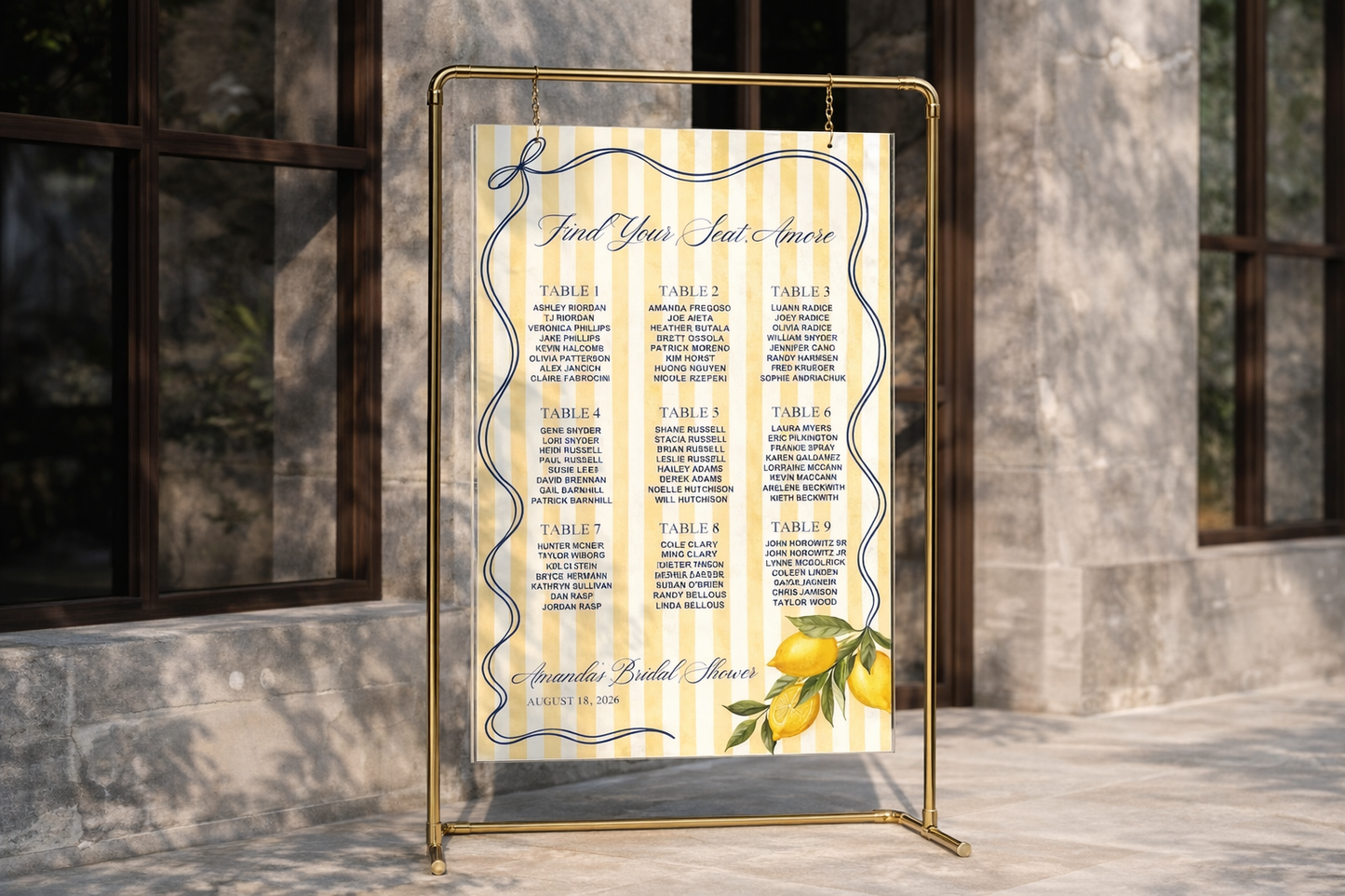 Acrylic Seating Chart Sign – That’s Amore (Amalfi Theme)