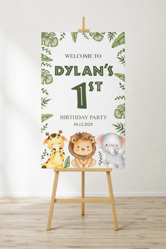 Wild One Safari Birthday Welcome Sign – Jungle Animal Foam Board Sign