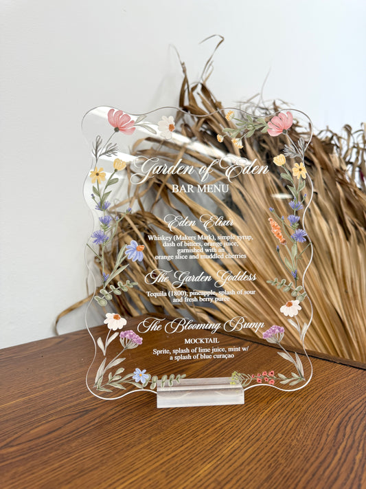 Wildflower Acrylic Bar Menu