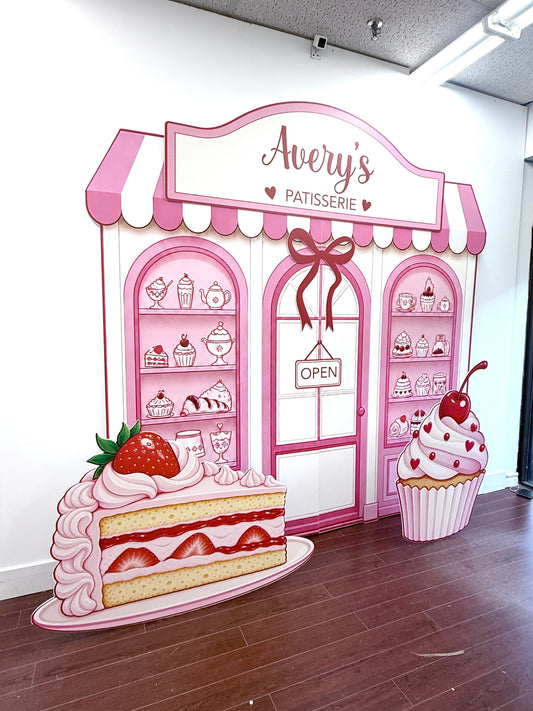 Sweet Café Patisserie Birthday Backdrop | Custom Bakery Party Decor | Personalized Foam Backdrop & Cutouts