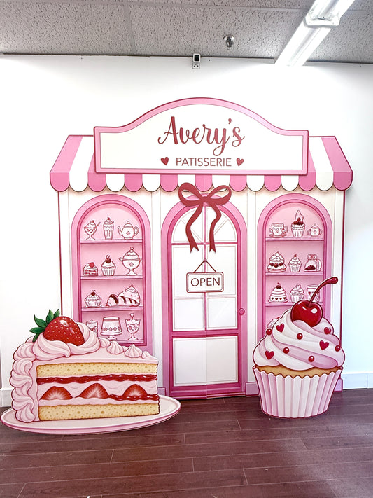 Sweet Café Patisserie Birthday Backdrop | Custom Bakery Party Decor | Personalized Foam Backdrop & Cutouts