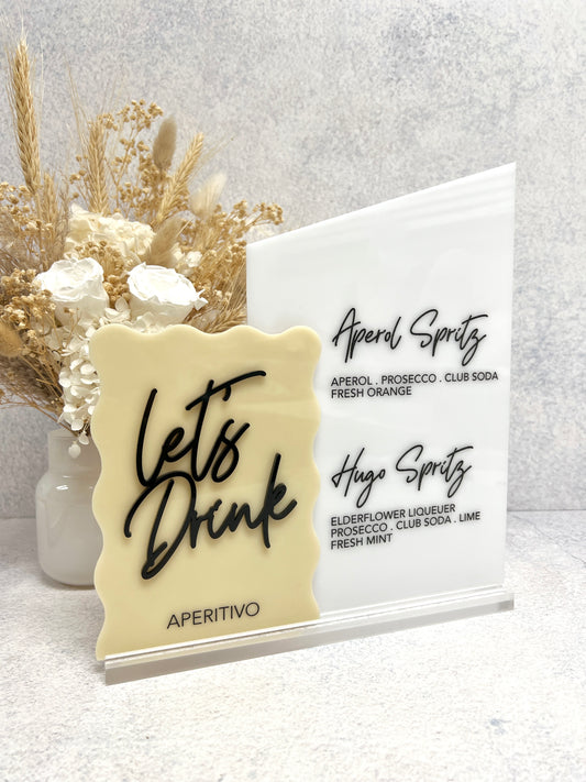 Bar Menu in Double Panel Scalloped Edge Acrylic Sign