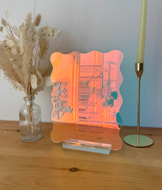 Wavy Edged Acrylic Bar Menu with 3D Acrylic Title "The Bar"