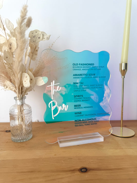 Wavy Edged Acrylic Bar Menu with 3D Acrylic Title "The Bar"