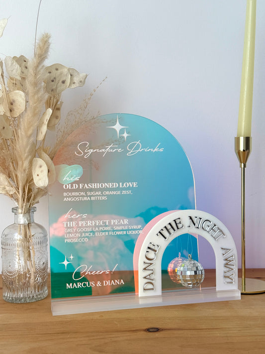 Acrylic Arch Double Bar Menu with A Disco Ball Accent