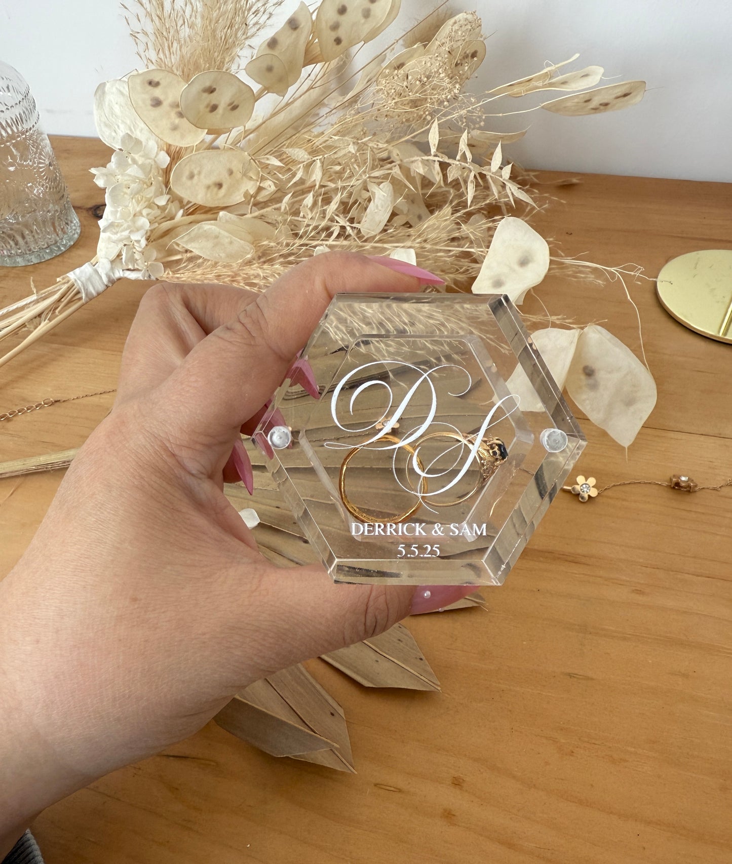 Custom Hexagon Acrylic Ring Box – A Timeless Keepsake