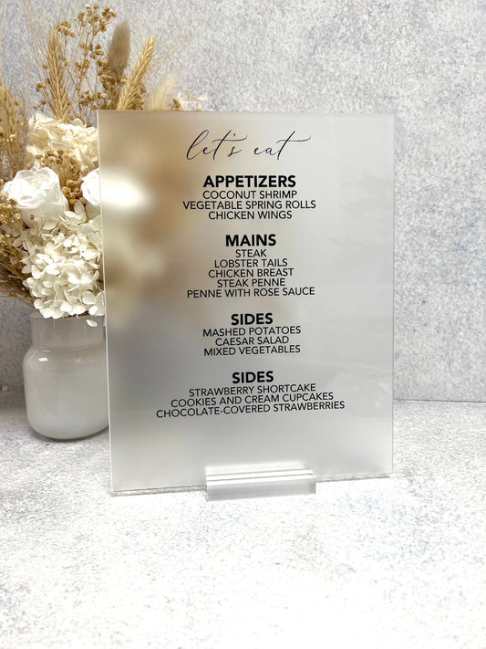 Menu in Rectangle Acrylic