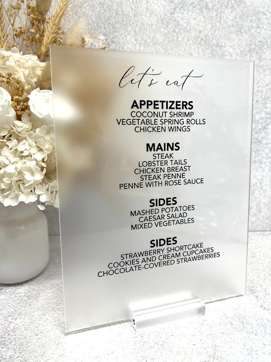 Menu in Rectangle Acrylic