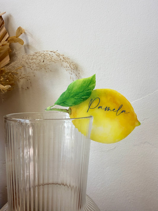 (12 pcs)Acrylic Drink Markers with custom Name or Writing Lemon Watercolor Print