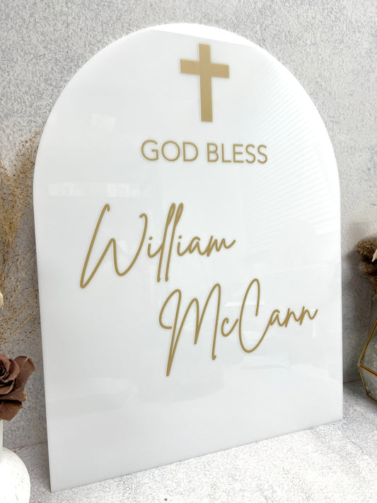 Baptism Welcome Sign on Arch Acrylic