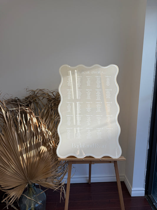 Seating Chart in Wavy Edged Acrylic Sign