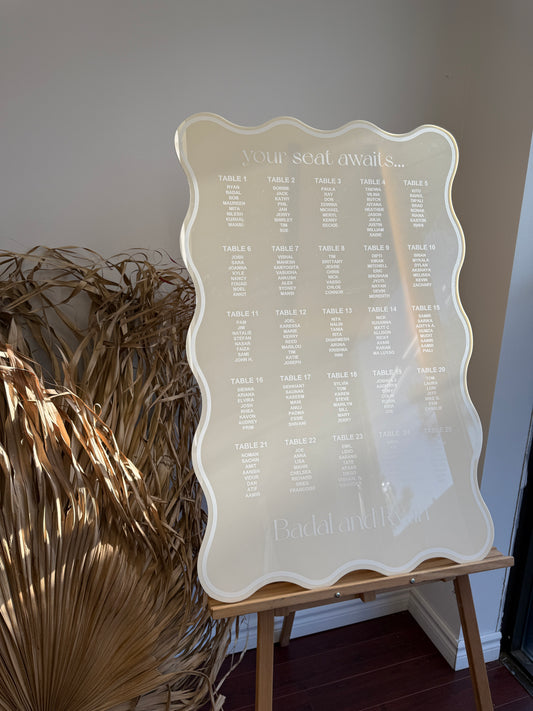 Seating Chart in Wavy Edged Acrylic Sign