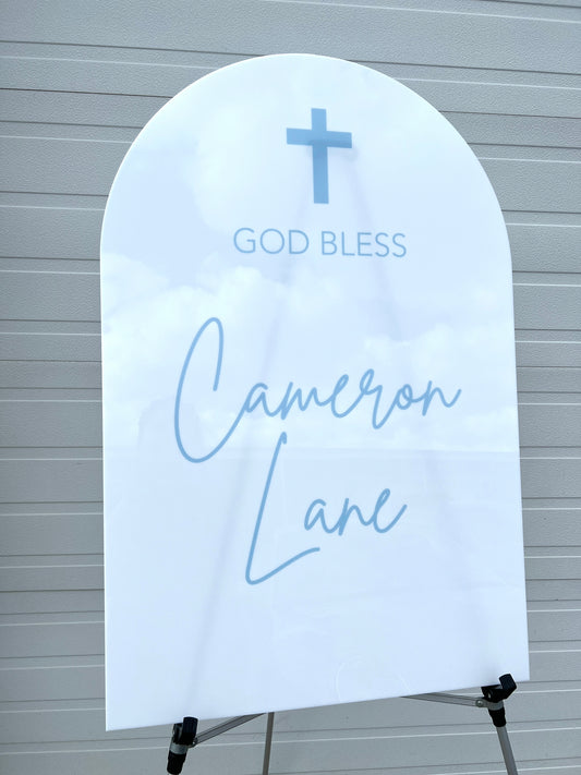 Baptism Welcome Sign on Arch Acrylic