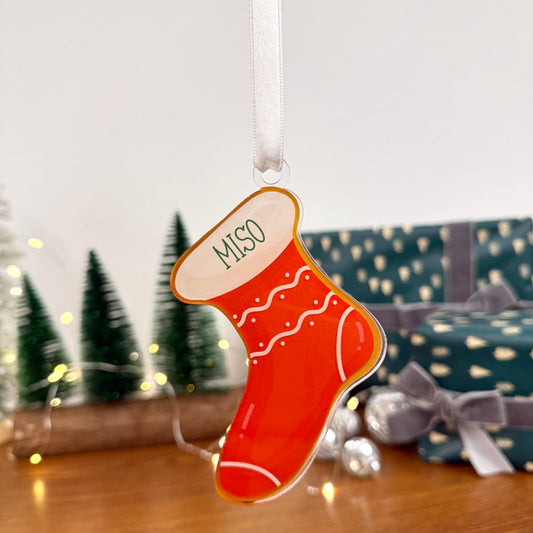 Festive Sock Custom Acrylic Ornament – Personalized Holiday Keepsake