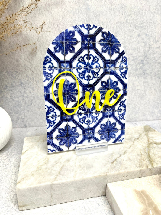 UV Printed Amalfi Print Acrylic Table Number with 3D Acrylic Number