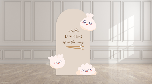 Little Dumpling on the way themed baby shower foam backdrop and cutout