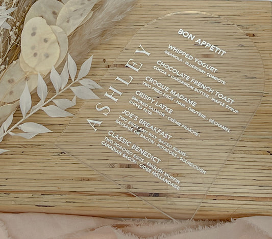 Plate Menu with Custom Name Acrylic Arch