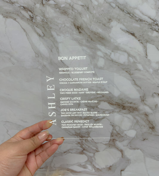 Plate Menu with Custom Name Acrylic Arch