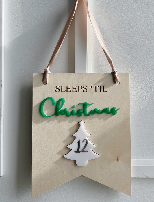 Sleeps Till Christmas Sign - Christmas Countdown Sign - Wood 2