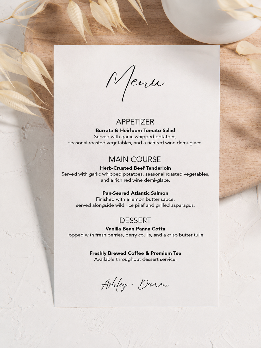 Cardstock Wedding Menu - Classic Rectangle