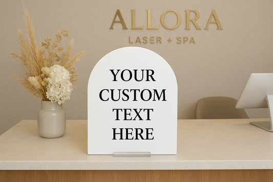 Custom Reception DeskArch Business Sign - Pricing, Store Policy or Logo