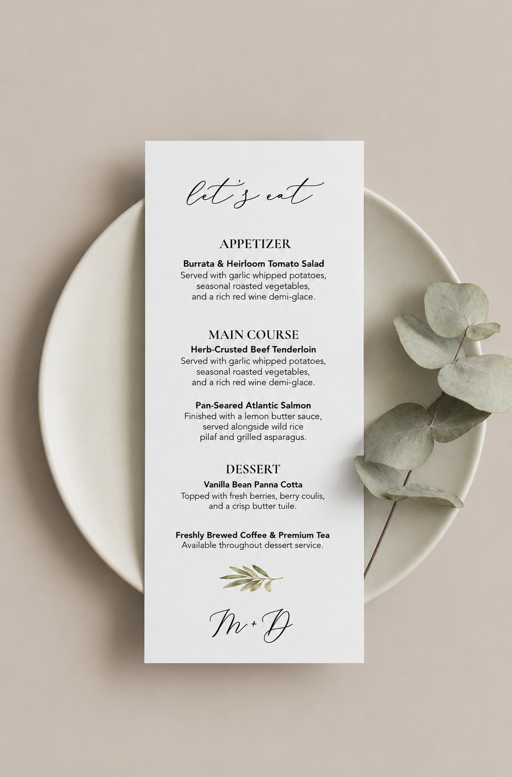 Cardstock Wedding Menu - Classic 4 x 9 Rectangle