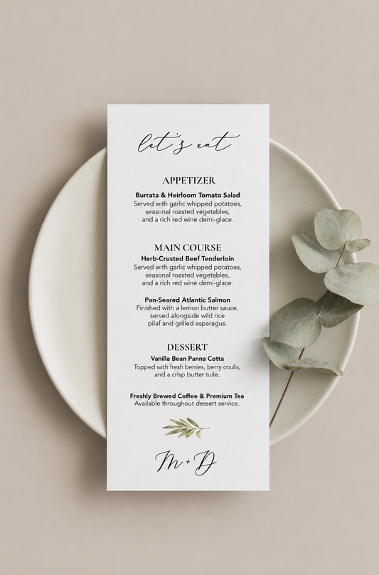 Cardstock Wedding Menu - Classic 4 x 9 Rectangle