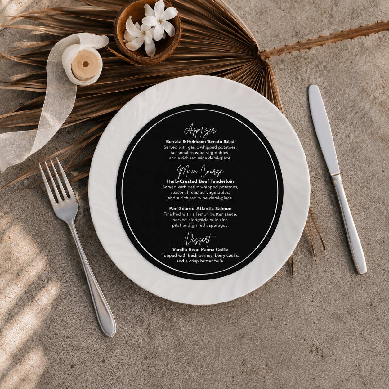 Cardstock Wedding Menu - Round