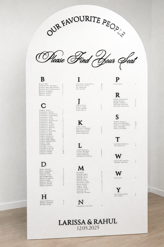 Large Foam Seating Chart Arch with 3D Acrylic Titles