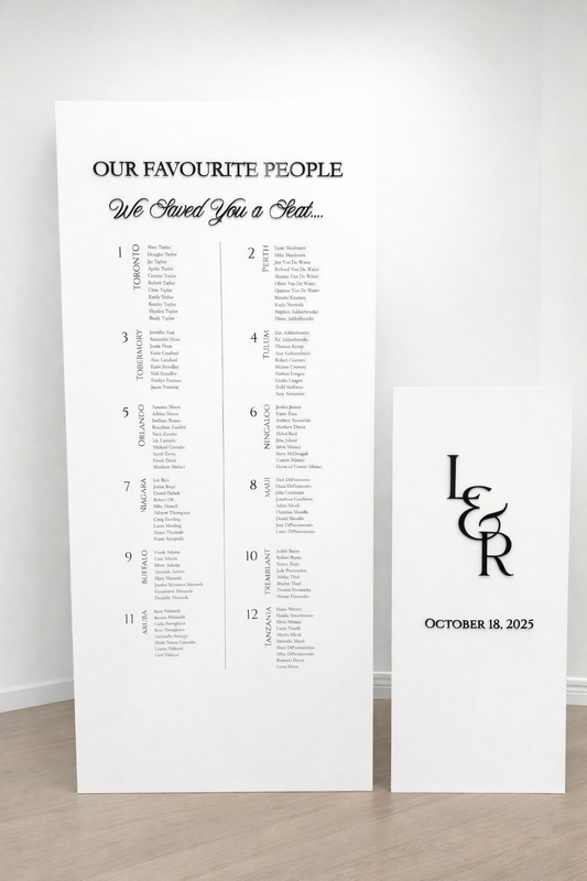 Large Double Panel Foam Seating Chart with 3D Acrylic Titles