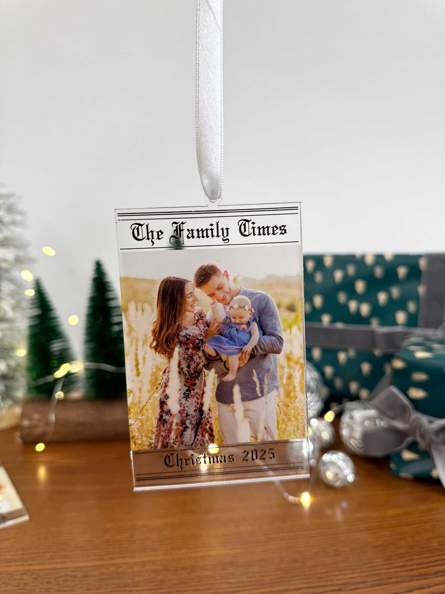Custom Newsprint Acrylic Christmas Ornament