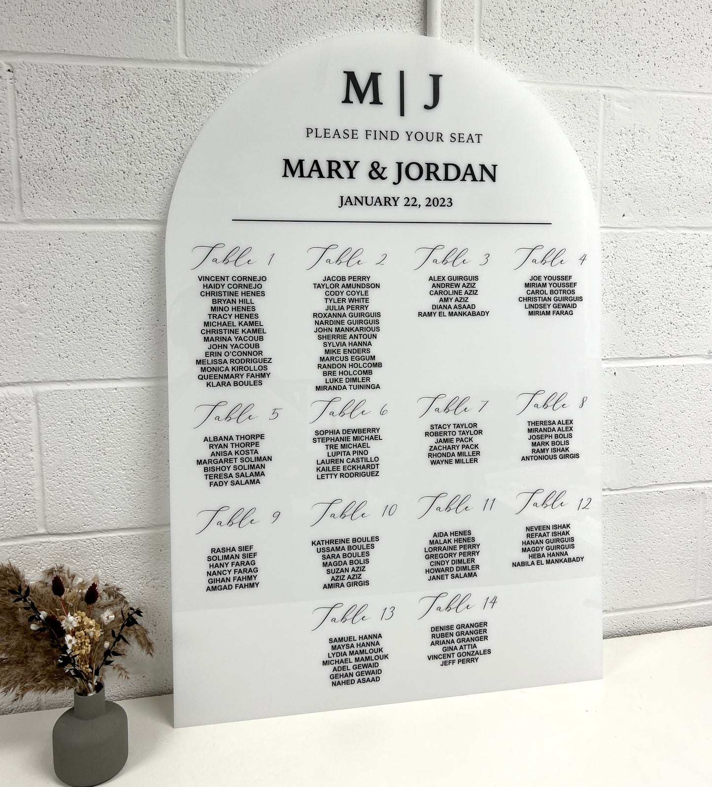 Arch Acrylic Seating Chart Sign