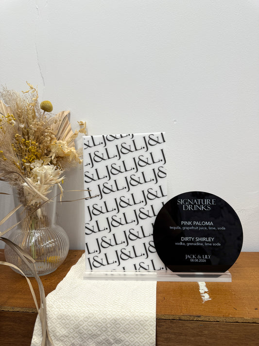 Double Acrylic Bar Menu with custom Logo Monogram Panel
