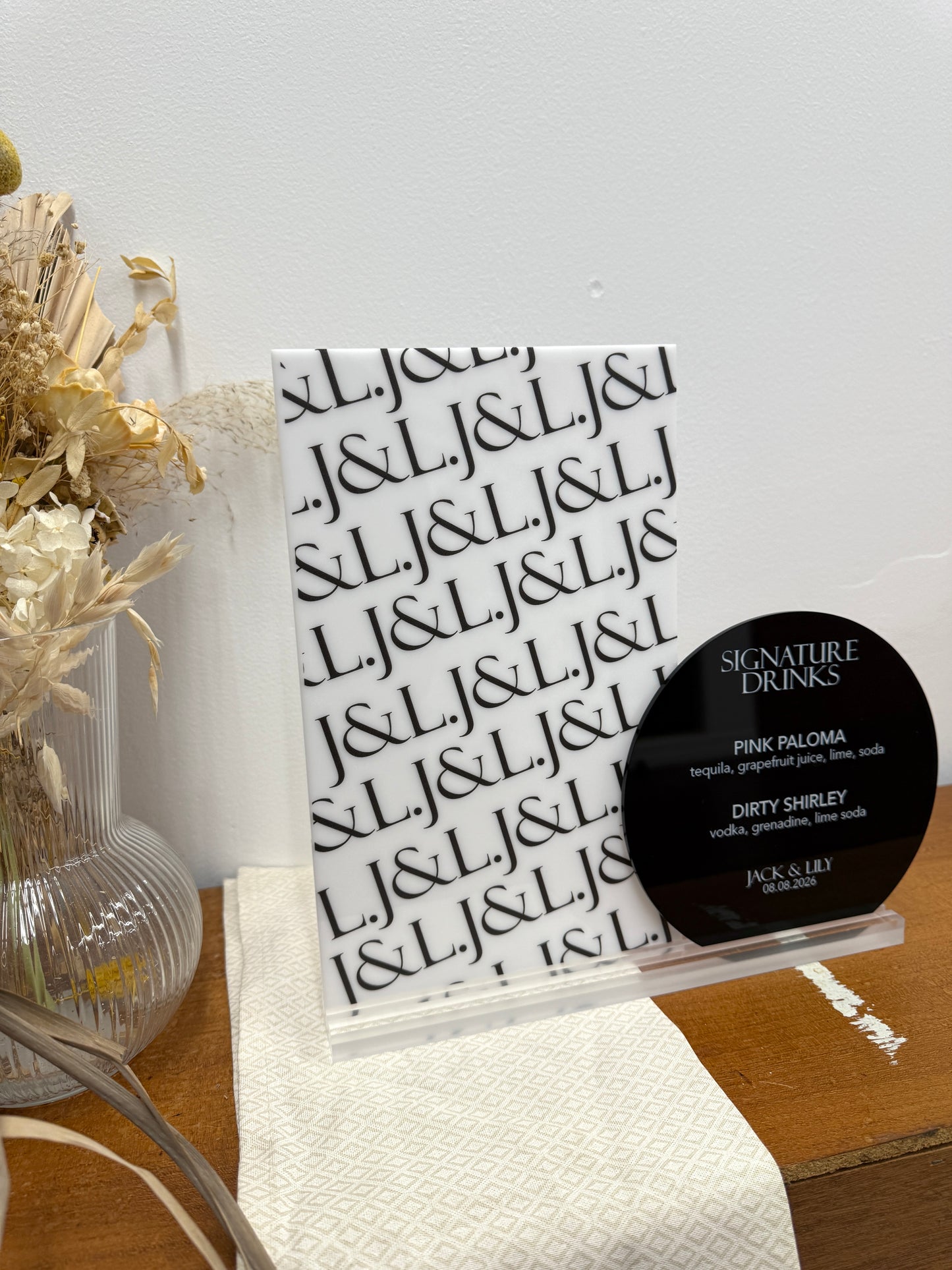 Double Acrylic Bar Menu with custom Logo Monogram Panel