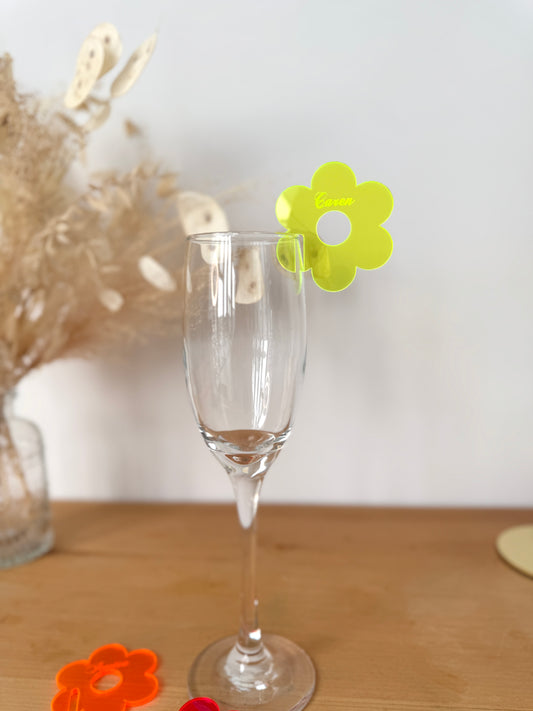 Engraved/Etched Daisy Acrylic Drink Marker - Custom Name (set of 12 pcs)