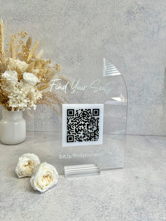 Tabletop Acrylic Seating Chart with QR Code for Destination Weddings