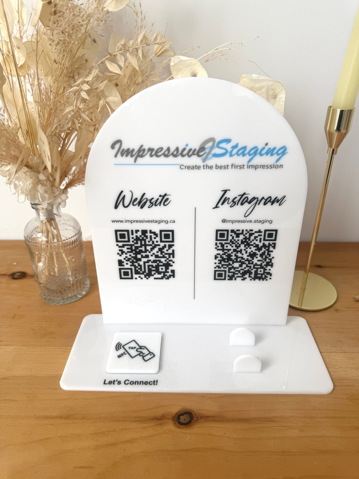 Social Media QR Code Sign with NFC & Business Card Holder – Custom Digital Contact Display