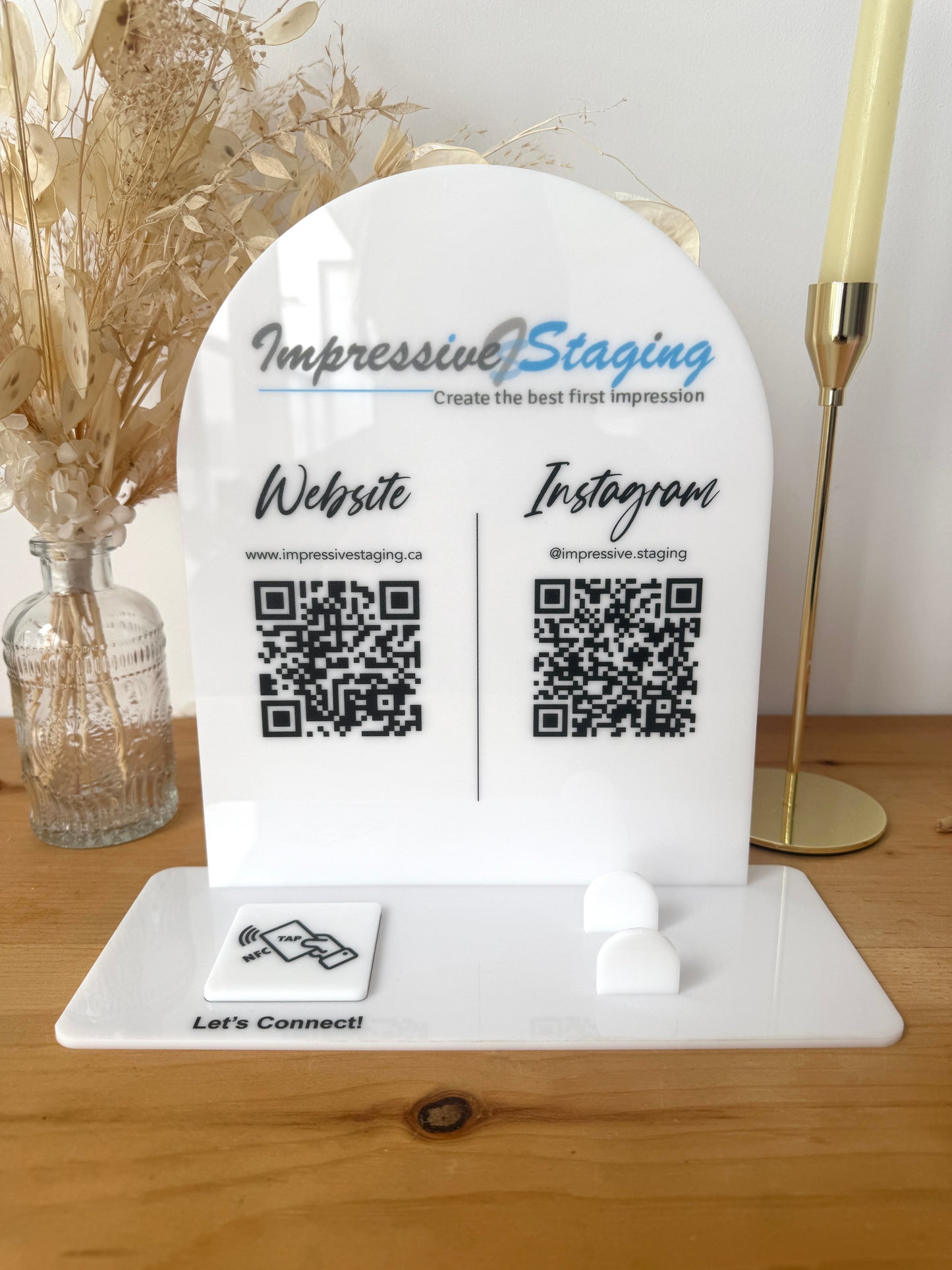 Social Media QR Code Sign with NFC & Business Card Holder – Custom Digital Contact Display