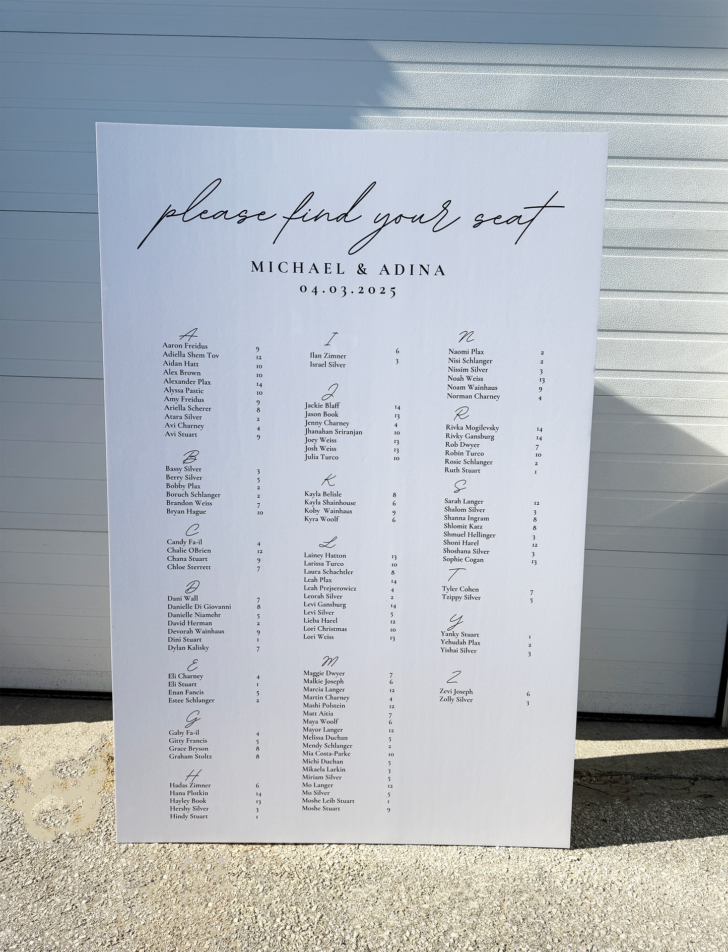 Large Foam Seating Chart