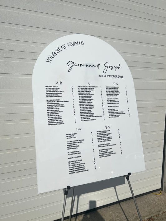 Acrylic Seating Chart Sign - Amalfi font