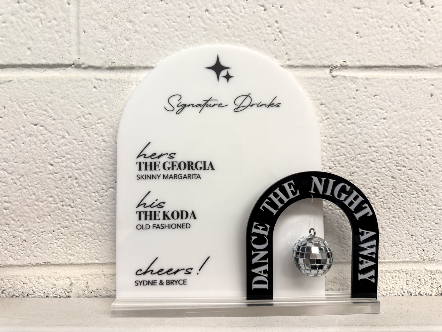 Acrylic Arch Double Bar Menu with A Disco Ball Accent
