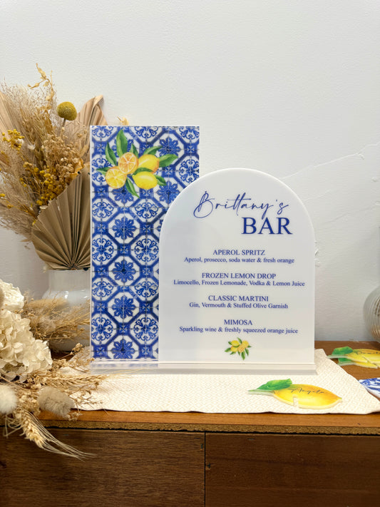 Double Acrylic Bar Menu - Amalfi Print Lemon Party