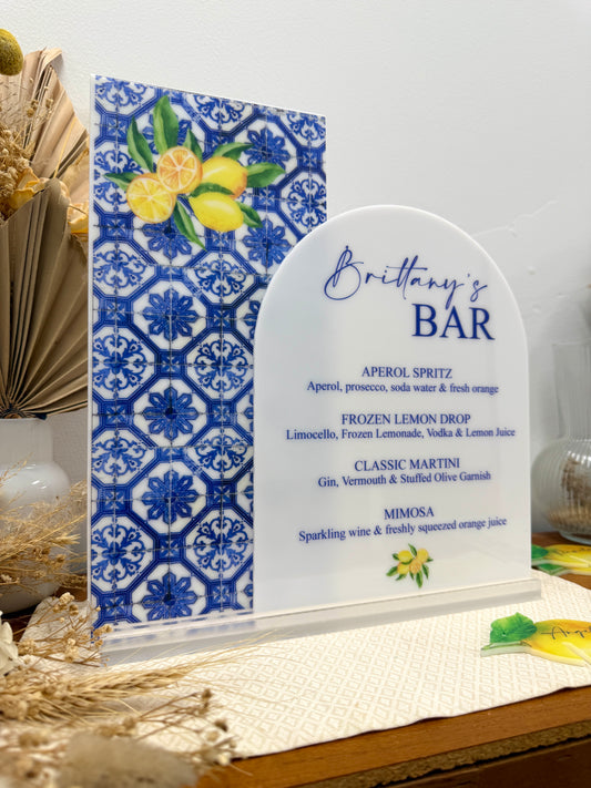 Double Acrylic Bar Menu - Amalfi Print Lemon Party