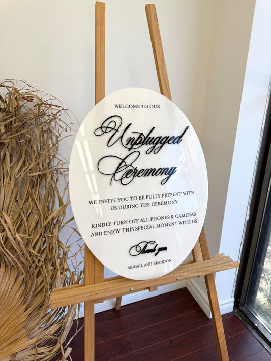 Acrylic Oval Unplugged Ceremony Wedding Sign with 3D Acrylic Writing