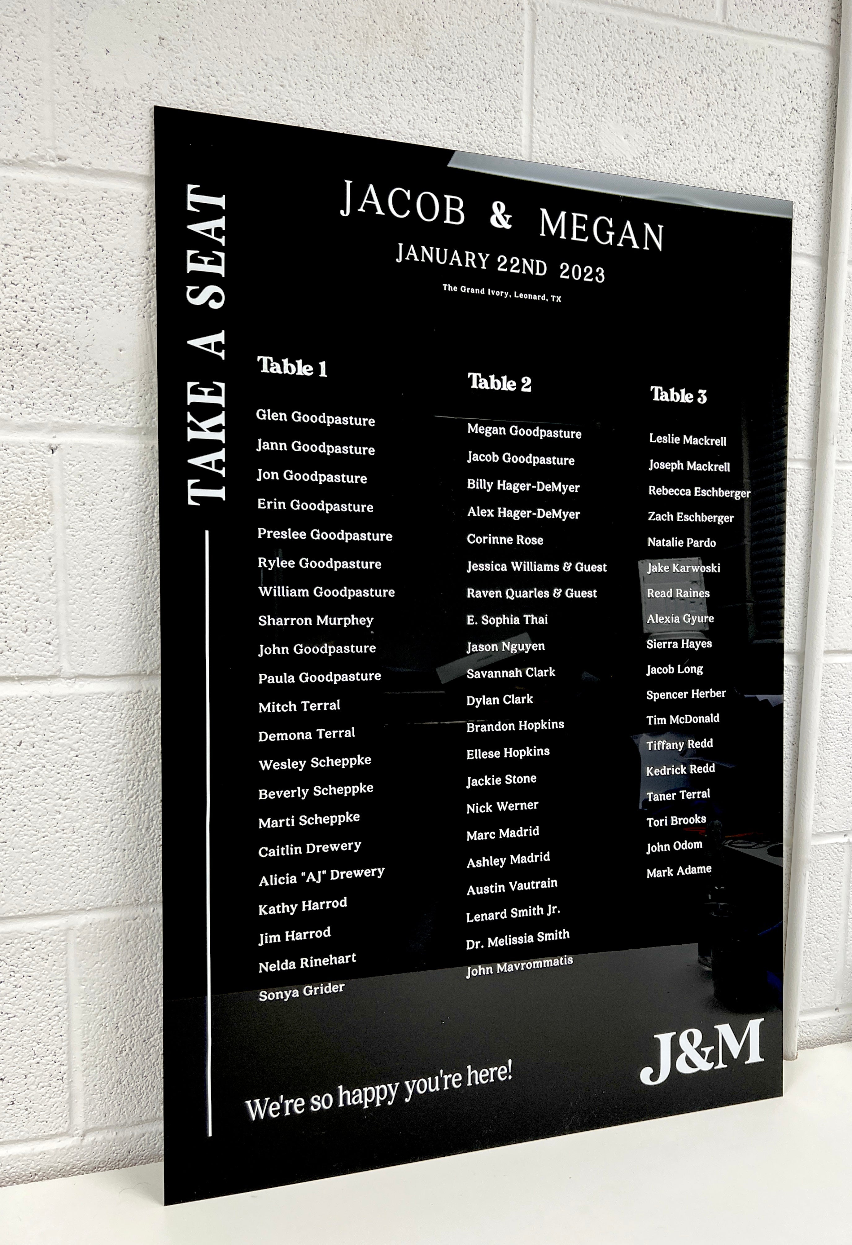 Custom Acrylic Wedding Seating Chart Sign | Modern Personalized Seating ...