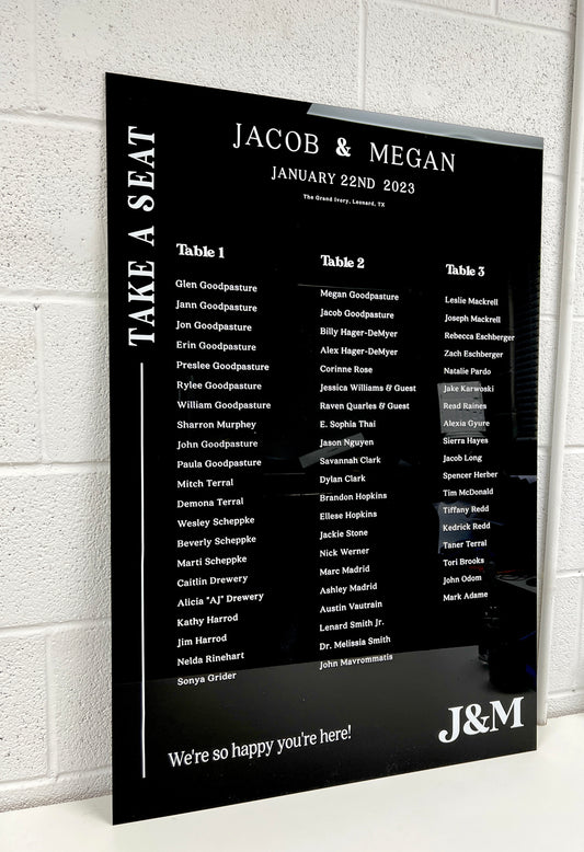 Acrylic Seating Chart Sign - Iowan