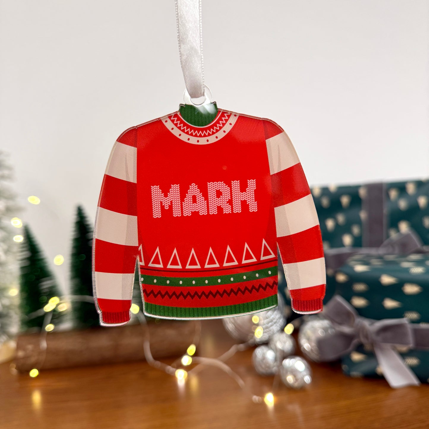Festive Sweater Custom Acrylic Ornament – Personalized Holiday Keepsake