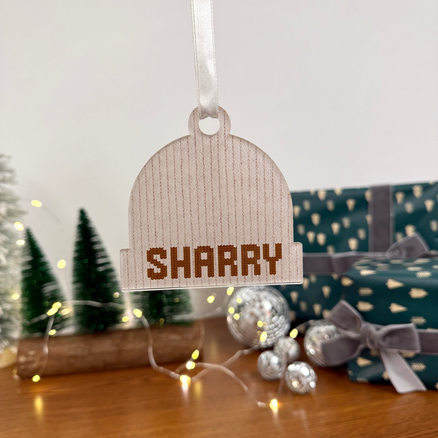 Knitted Beanie Custom Acrylic Ornament – Personalized Holiday Keepsake