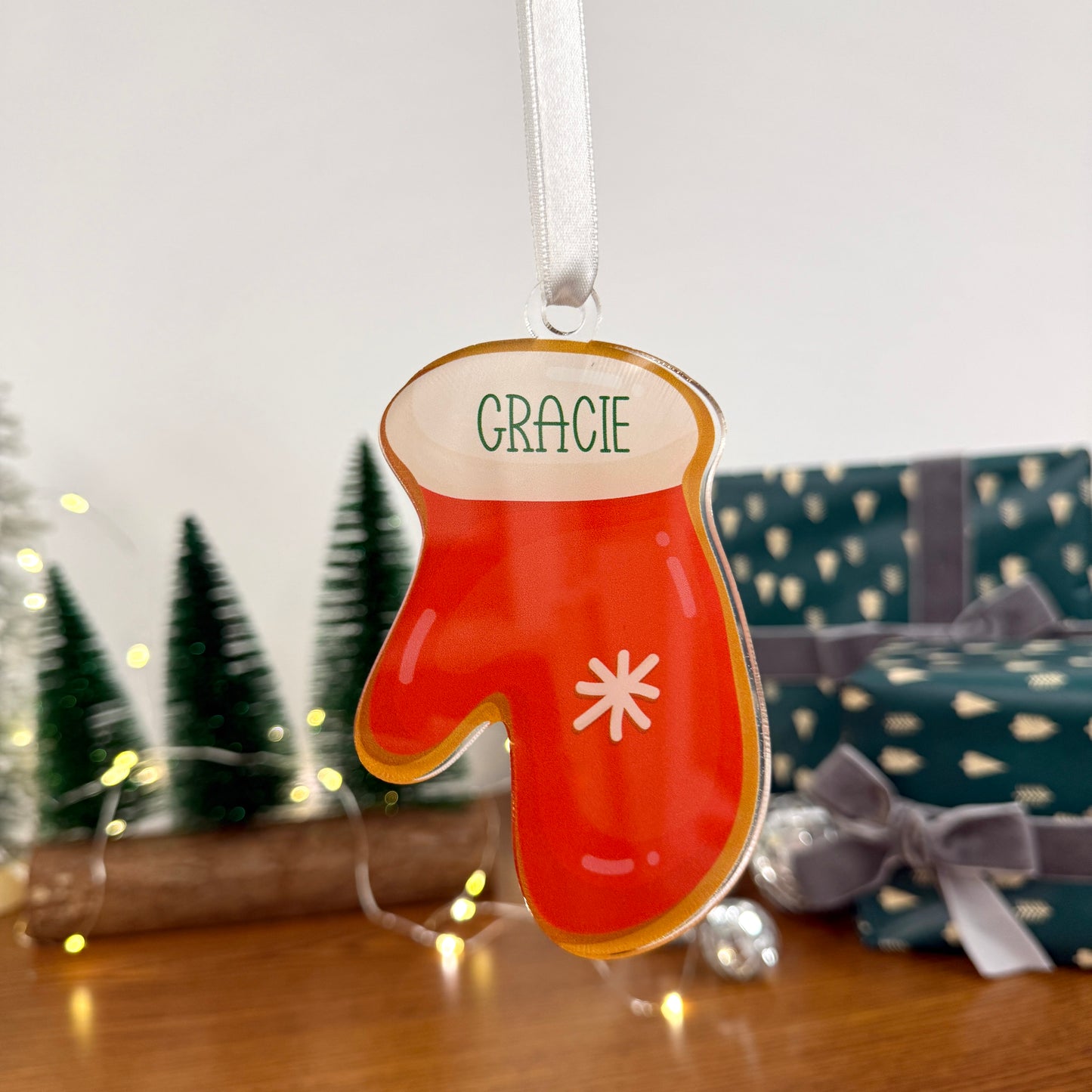 Festive Mitten Custom Acrylic Ornament – Personalized Holiday Keepsake